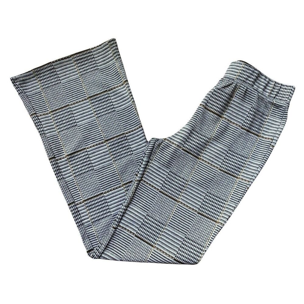 Stretch Knit Pull On Houndstooth Plaid Flare Pants M